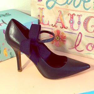 TORY BURCH Navy Blue W/Bow Slip on Heel-Size: 9 M